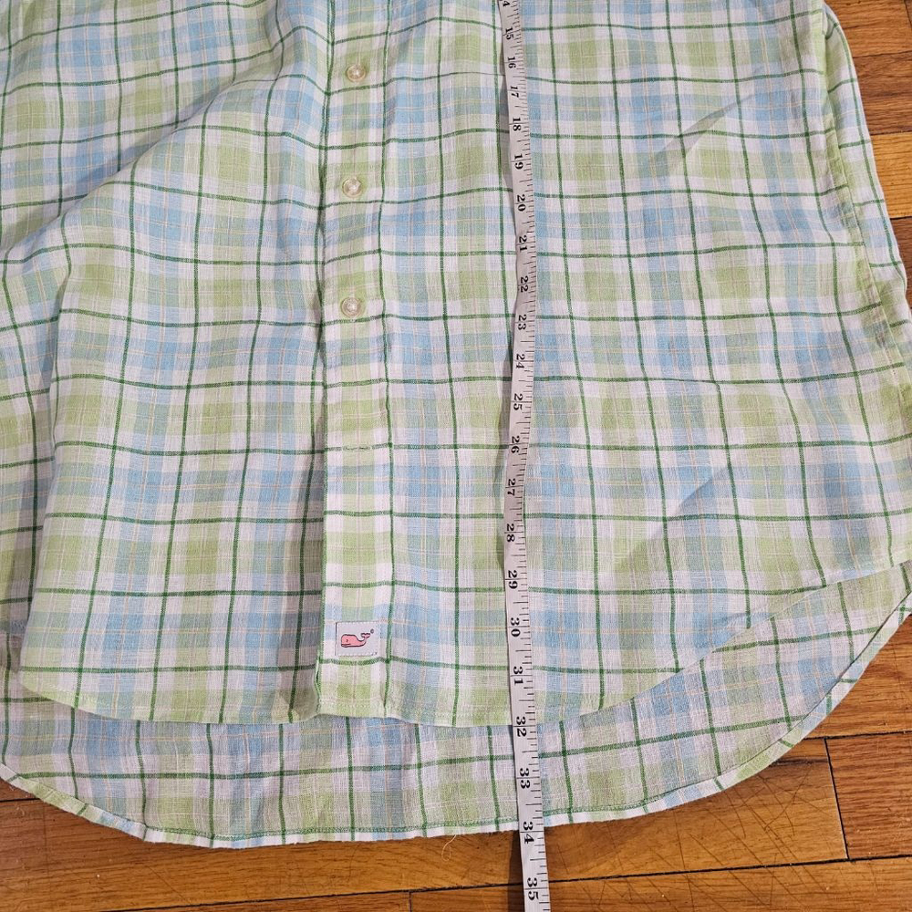 Vineyard Vines Green Blue Plaid Linen Button Down Shirt Large - Picture 4 of 6